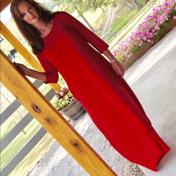 New Solid Red Maxi 3/4 Sleeves Side Pockets sm/xlg - Picture 1 of 5